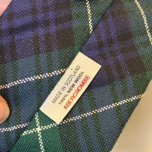 Abercrombie Modern Blue and Green Tartan Checkered Wool Tie Made in Scotland